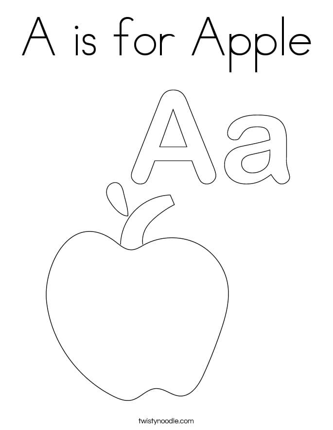 A Is For Apple Coloring Page for kids