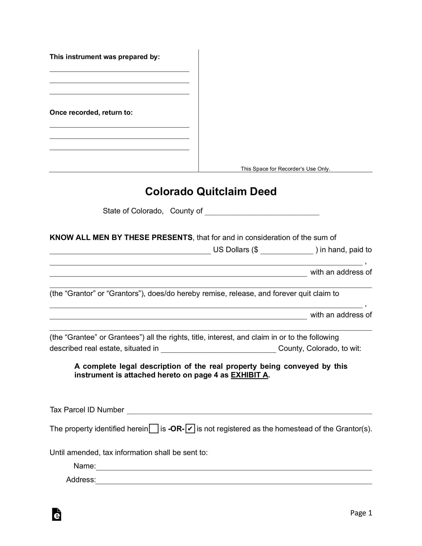 Free Colorado Quitclaim Deed Form