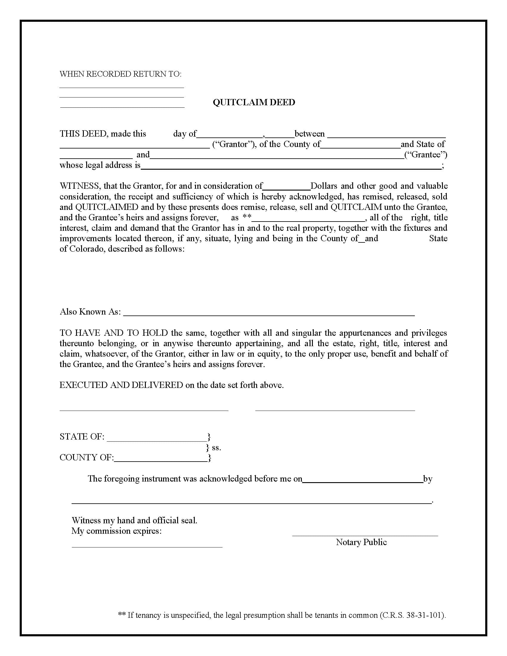 Free Colorado Quit Claim Deed Form