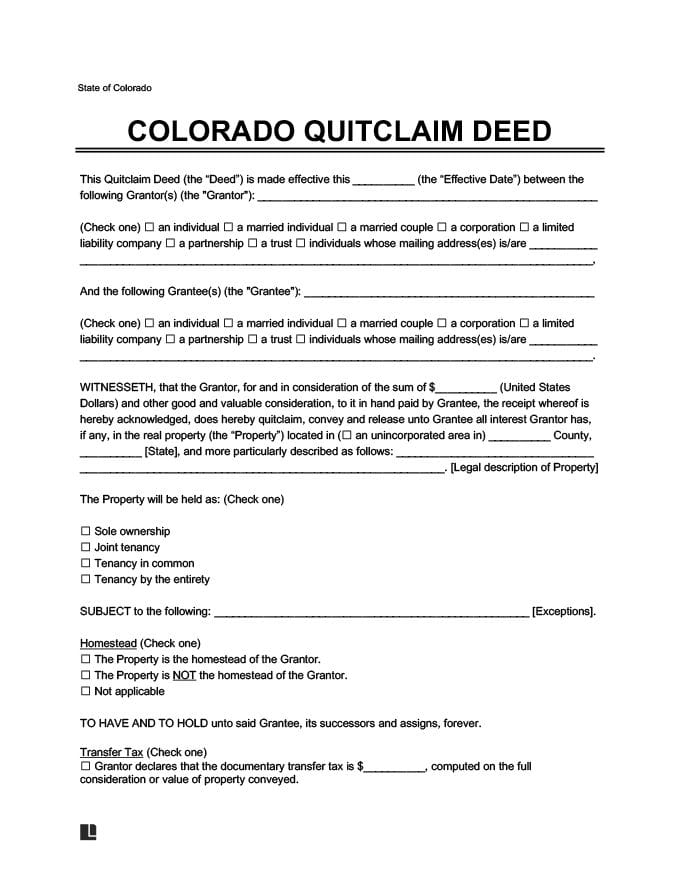 Colorado Quit Claim Deed Form