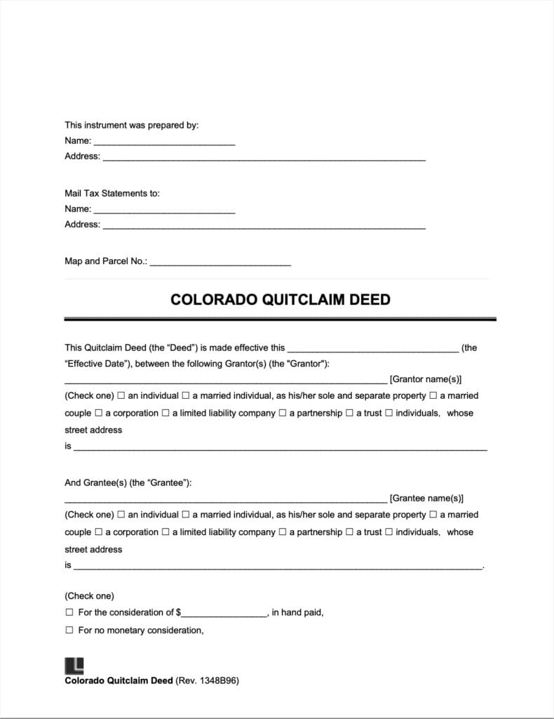 Free Colorado Quit Claim Deed Form