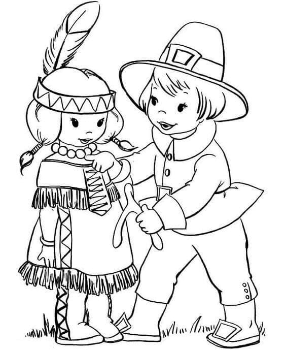 Pilgrim Couple For Thanksgiving Coloring page Printable