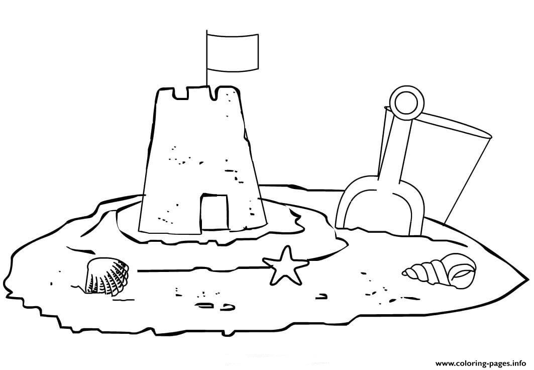 Summer Child Building Sand Castle Coloring Page Stock Illustration