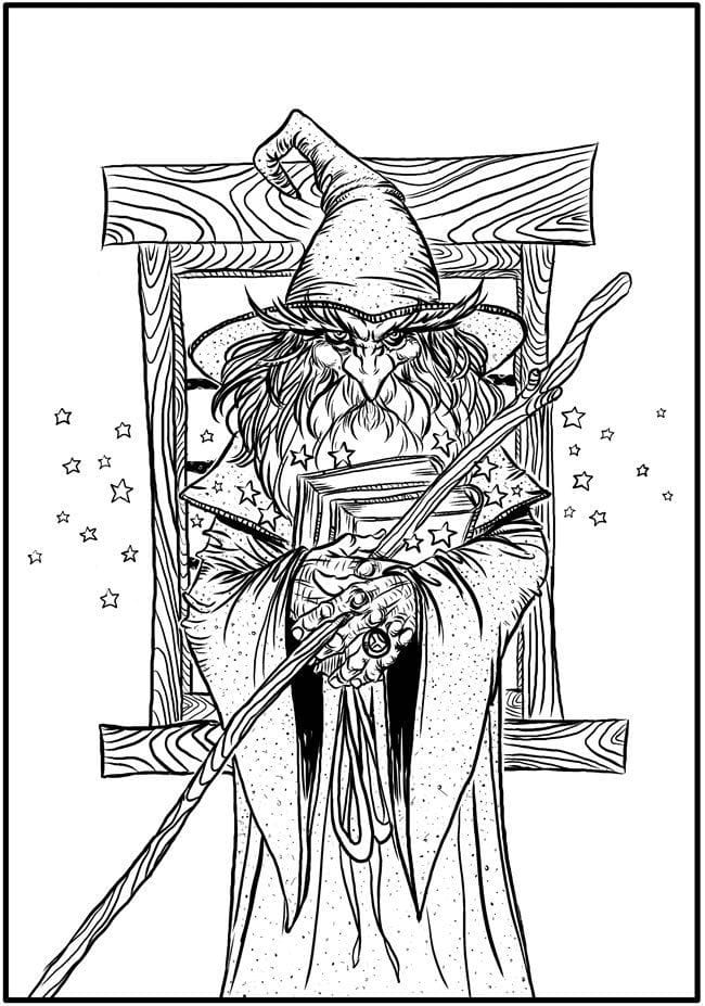 Free Printable Wizard Adult Coloring Page