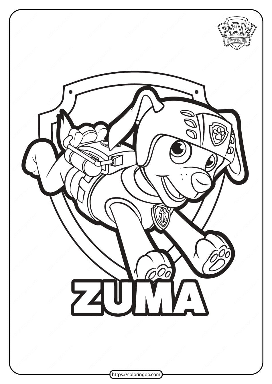 Zuma In PAW Patrol Coloring Page