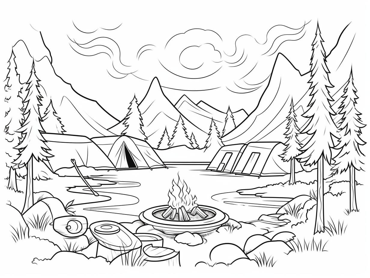 Campfire Coloring Page for Adults