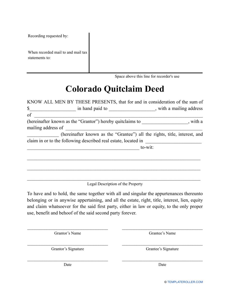 Filing Requirements for Colorado Quit Claim Deed