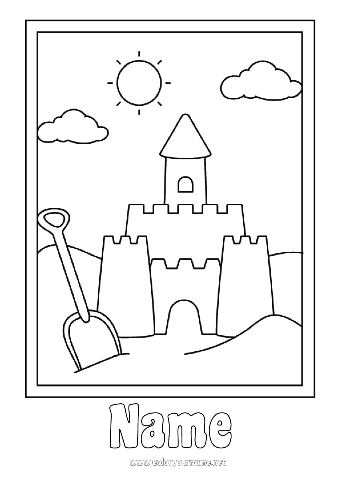 A colorful sand castle coloring page with intricate details