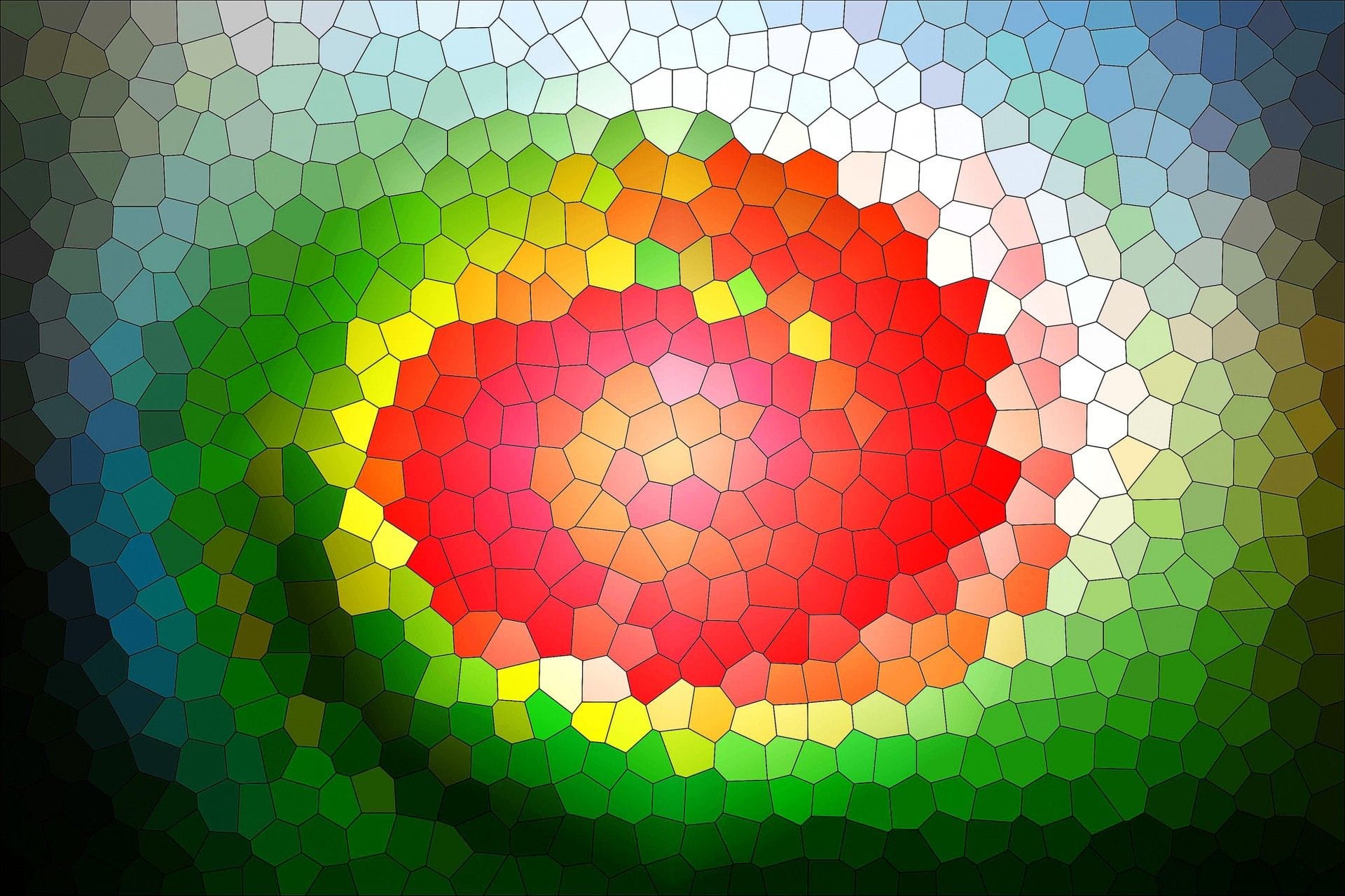 A stained glass effect created with colored cellophane sheets