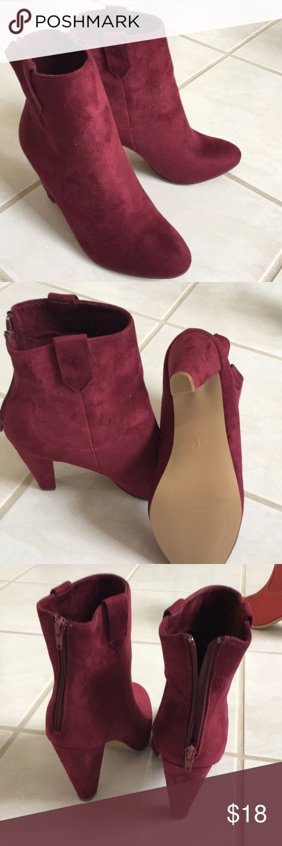 Wine-colored boots with dark neutrals